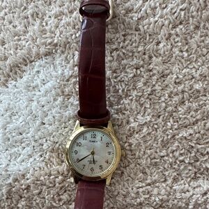 Timex Gold Watch with Burgundy Leather Band